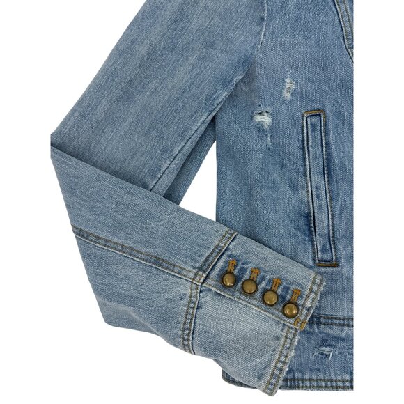 RARE Free People Military Denim Jacket | Coastal Cowgirl Grunge Boho Streetwear - Picture 13 of 16